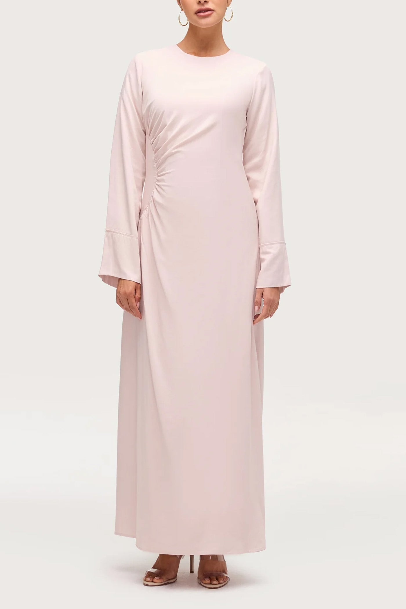 Asymmetric Pleated Floor-length Dress- Soft Pink