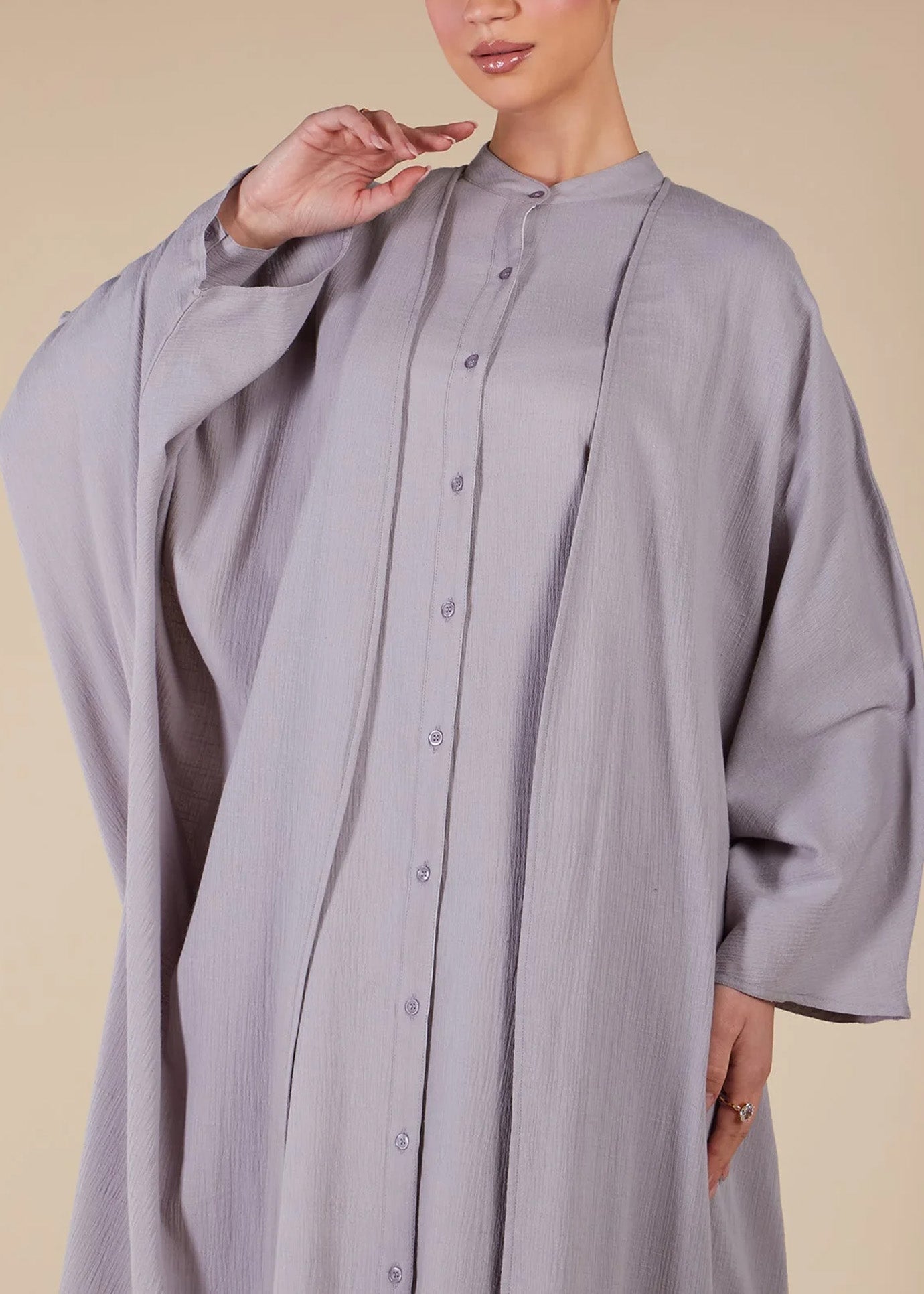 Loose Casual Full Placket Abaya Outer Robe for Women