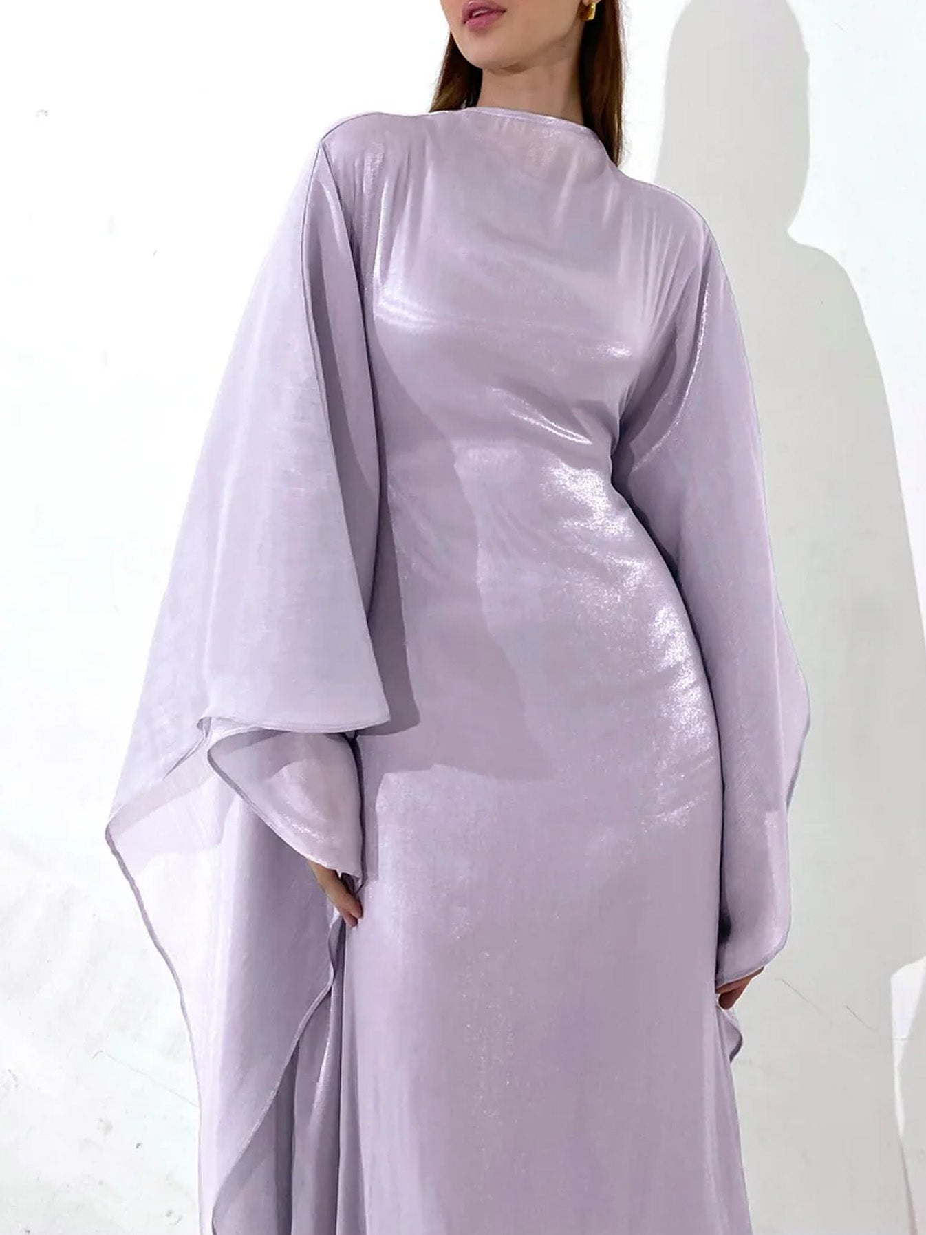 Elegant Satin-Textured High-Shine Abaya Maxi Dress for Women-Purple