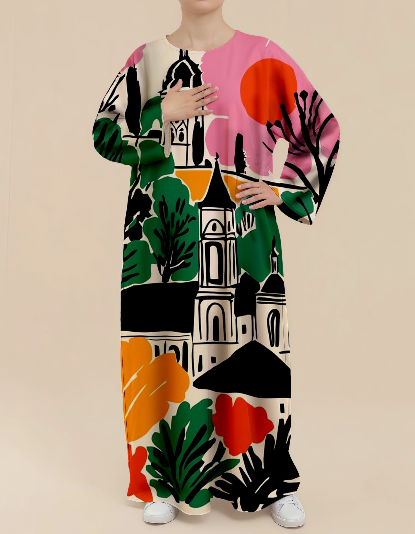 Plus Size Floral Nursing Kaftan in Cityscape