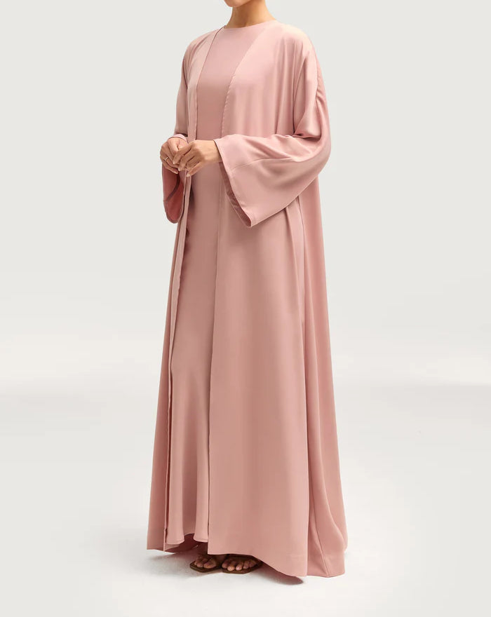 Sophia Heavy Satin Open Abaya Robe - Lovely Pink