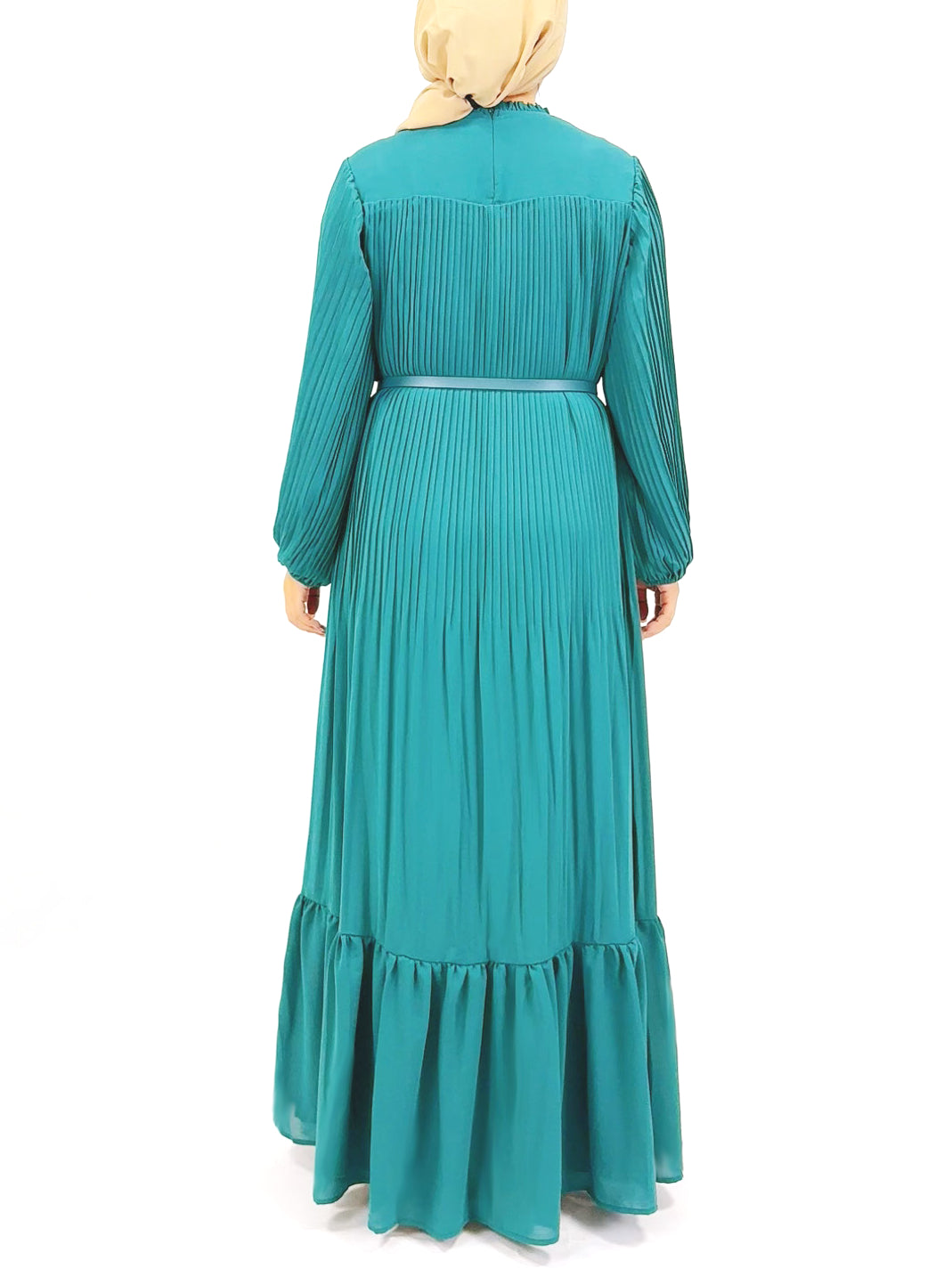 Muslim Pleated Abaya Dress - Green