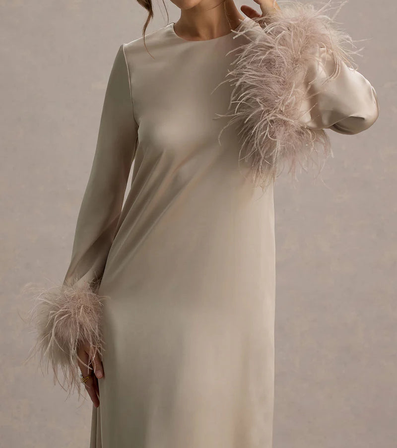 Feather Cuff A Line Maxi Abaya Dress