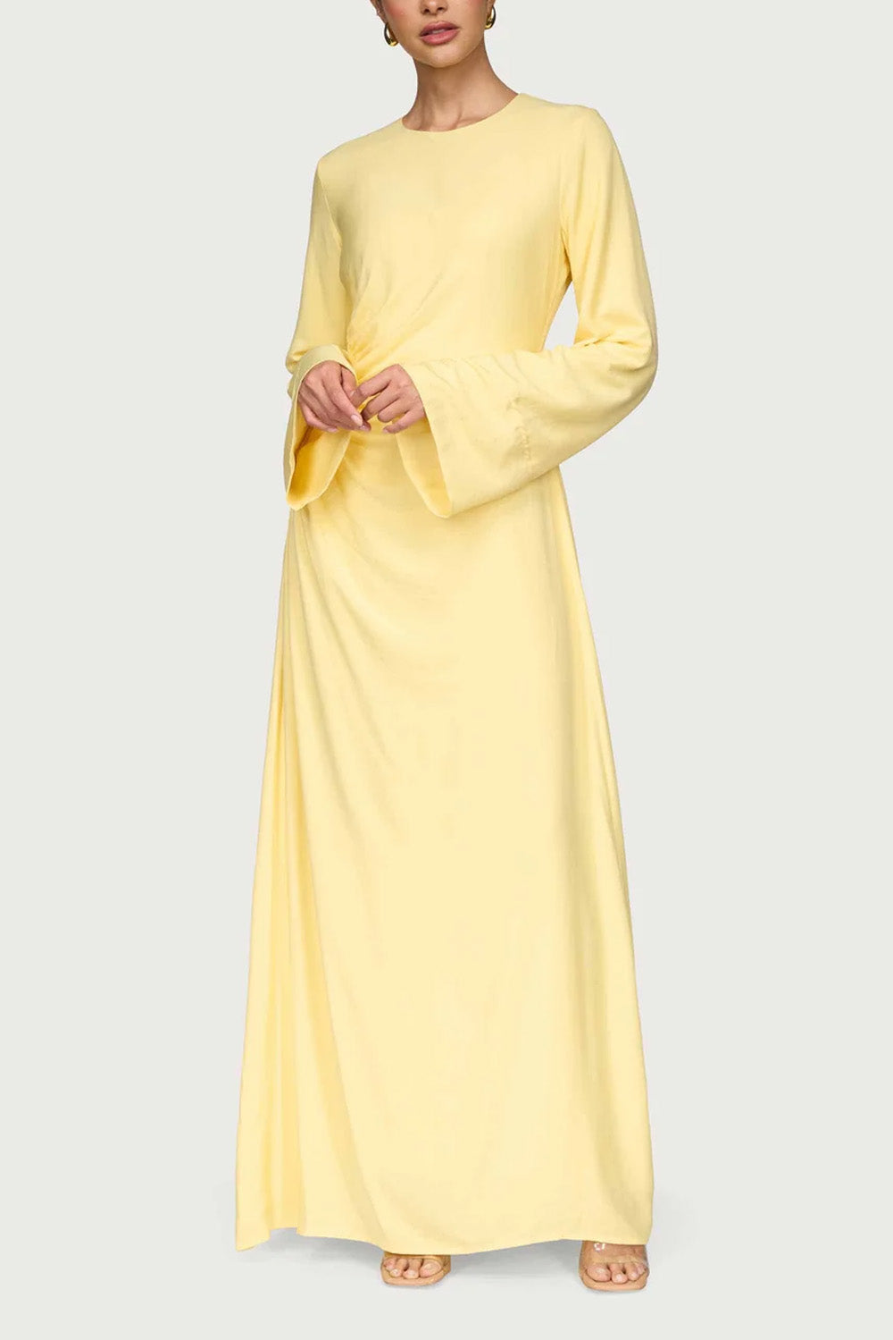 Asymmetric Pleated Floor-length Dress-Yellow