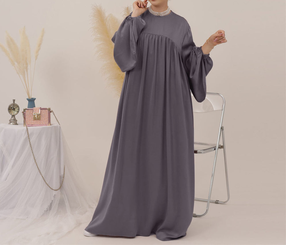 Eternal Blossom Satin Abaya Dress - Grayish Purple