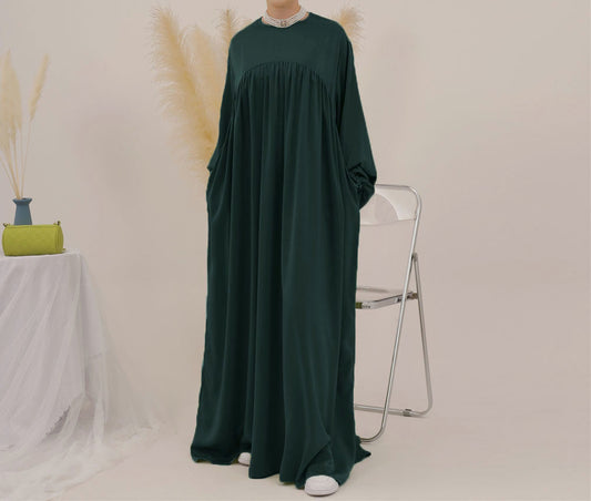 Eternal Blossom Satin Abaya Dress - Moss Green