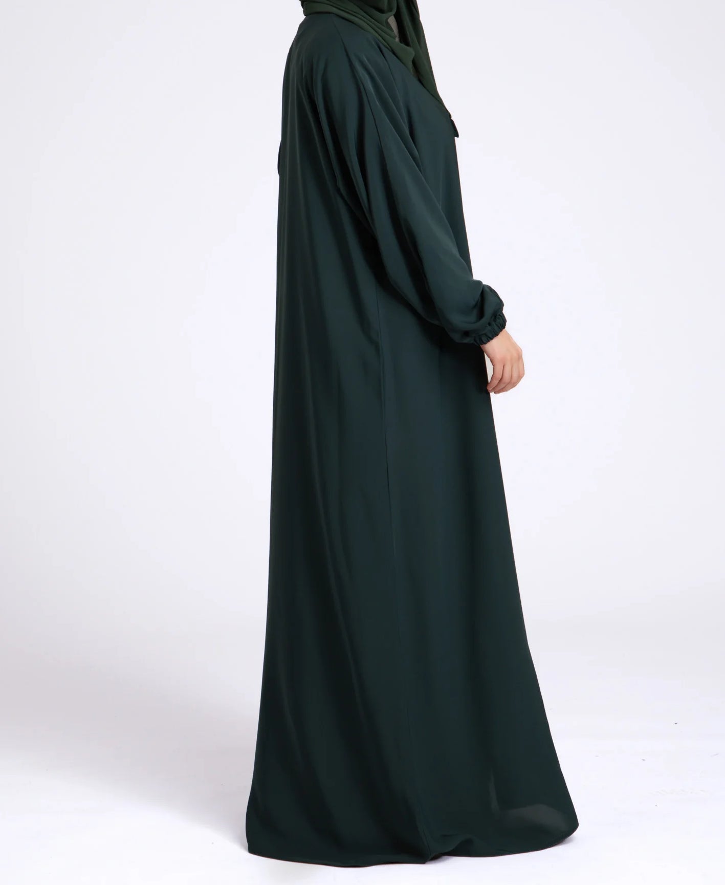 Classic Solid Open Abaya with Shrinking Cuffs - MossGreen
