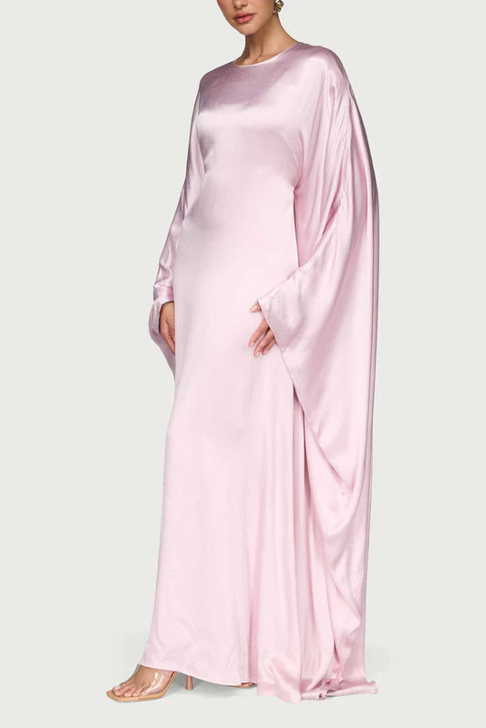 Satin Butterfly Maxi Dress-Pastel Pink