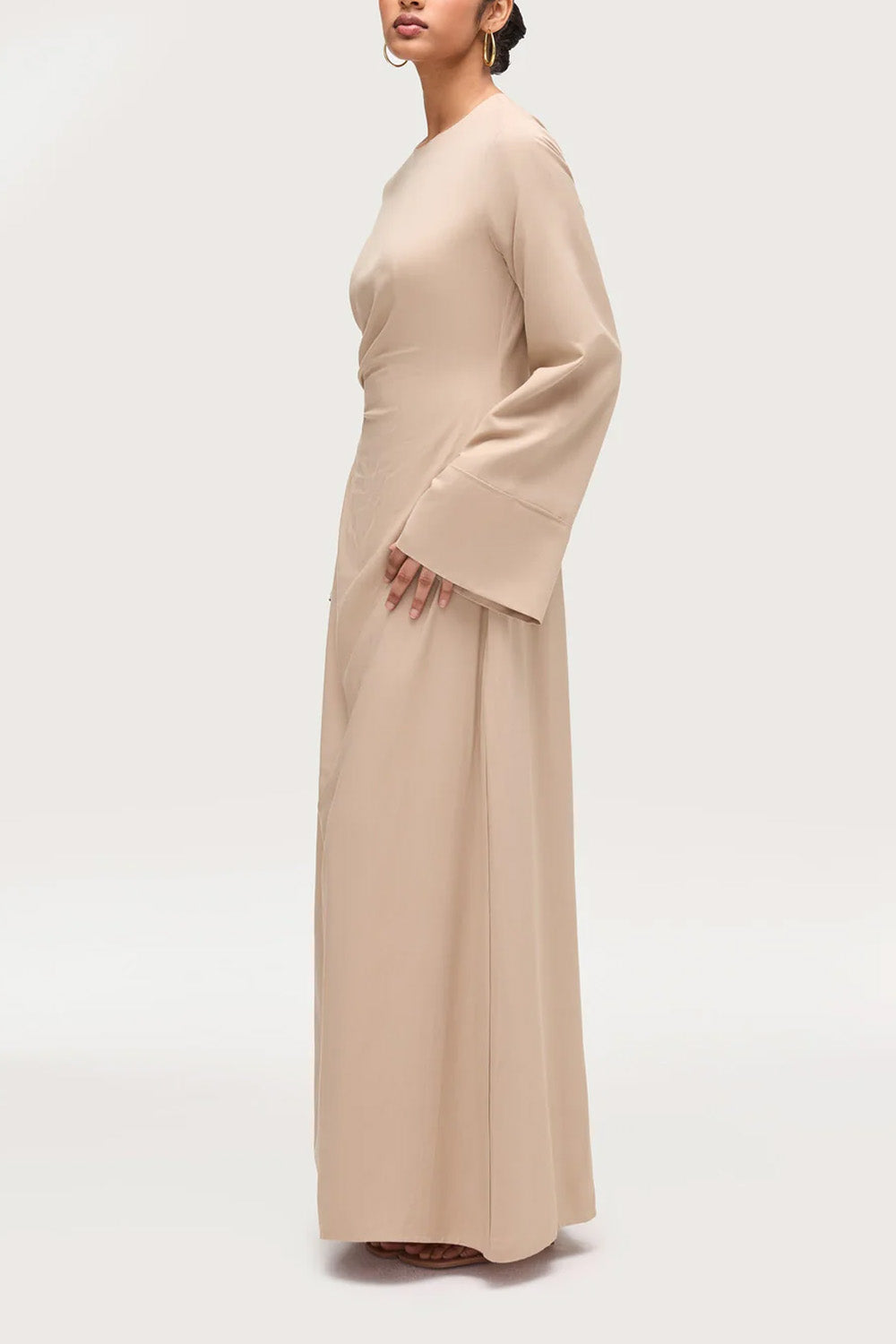 Asymmetric Pleated Floor-length Dress-Sand