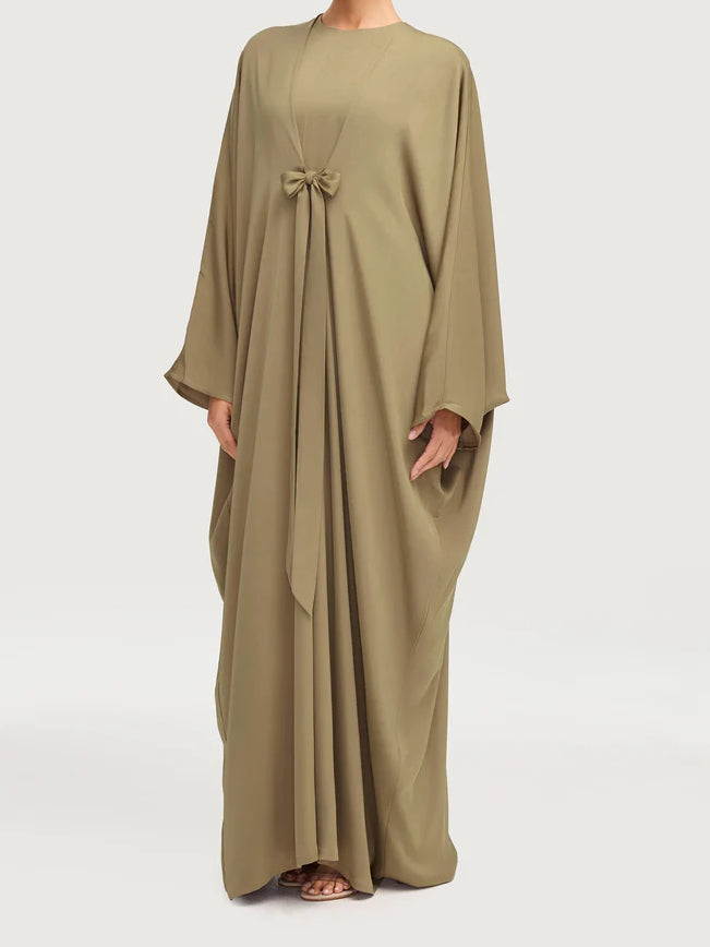 Mahina Tie Bow Satin Kaftan - Olive