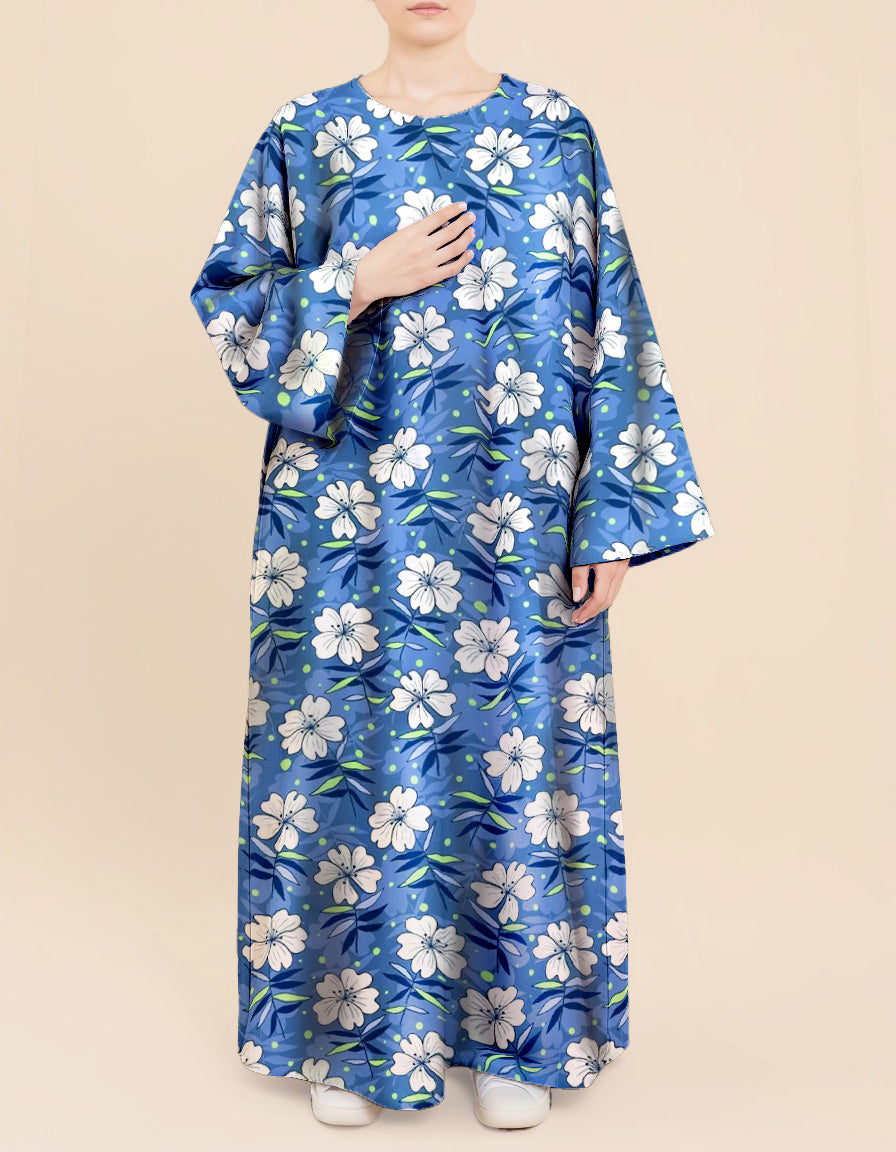 Plus Size Floral Nursing Kaftan in Blue with Hibiscus