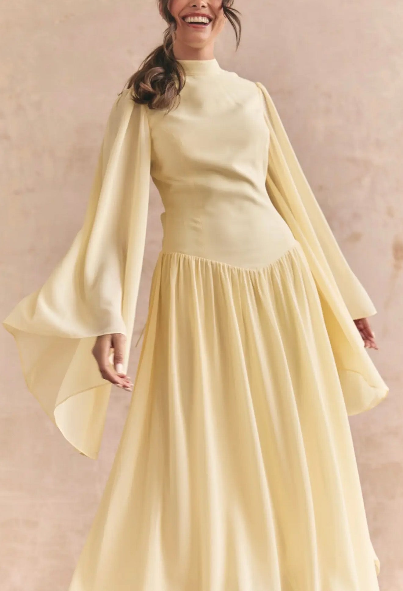 Ruffle Yellow Modest Muslim Maxi Abaya Dress