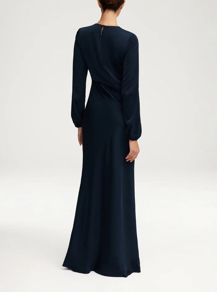 Sophia Heavy Satin Maxi Abaya Dress - Deep Navy