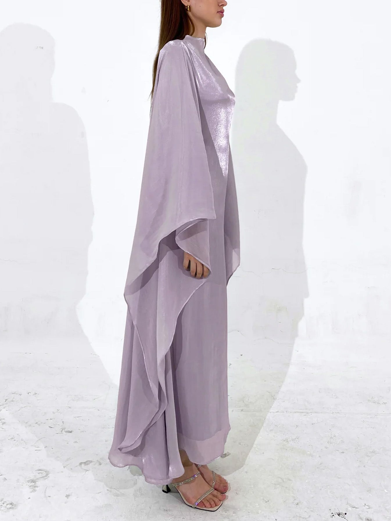 Elegant Satin-Textured High-Shine Abaya Maxi Dress for Women-Purple