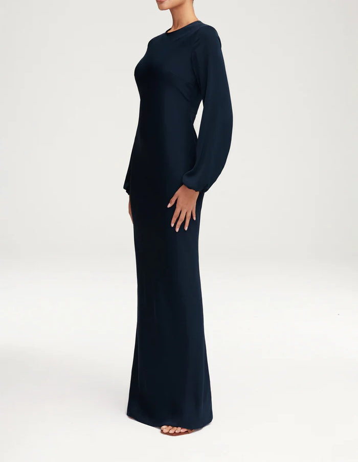 Sophia Heavy Satin Maxi Abaya Dress - Deep Navy