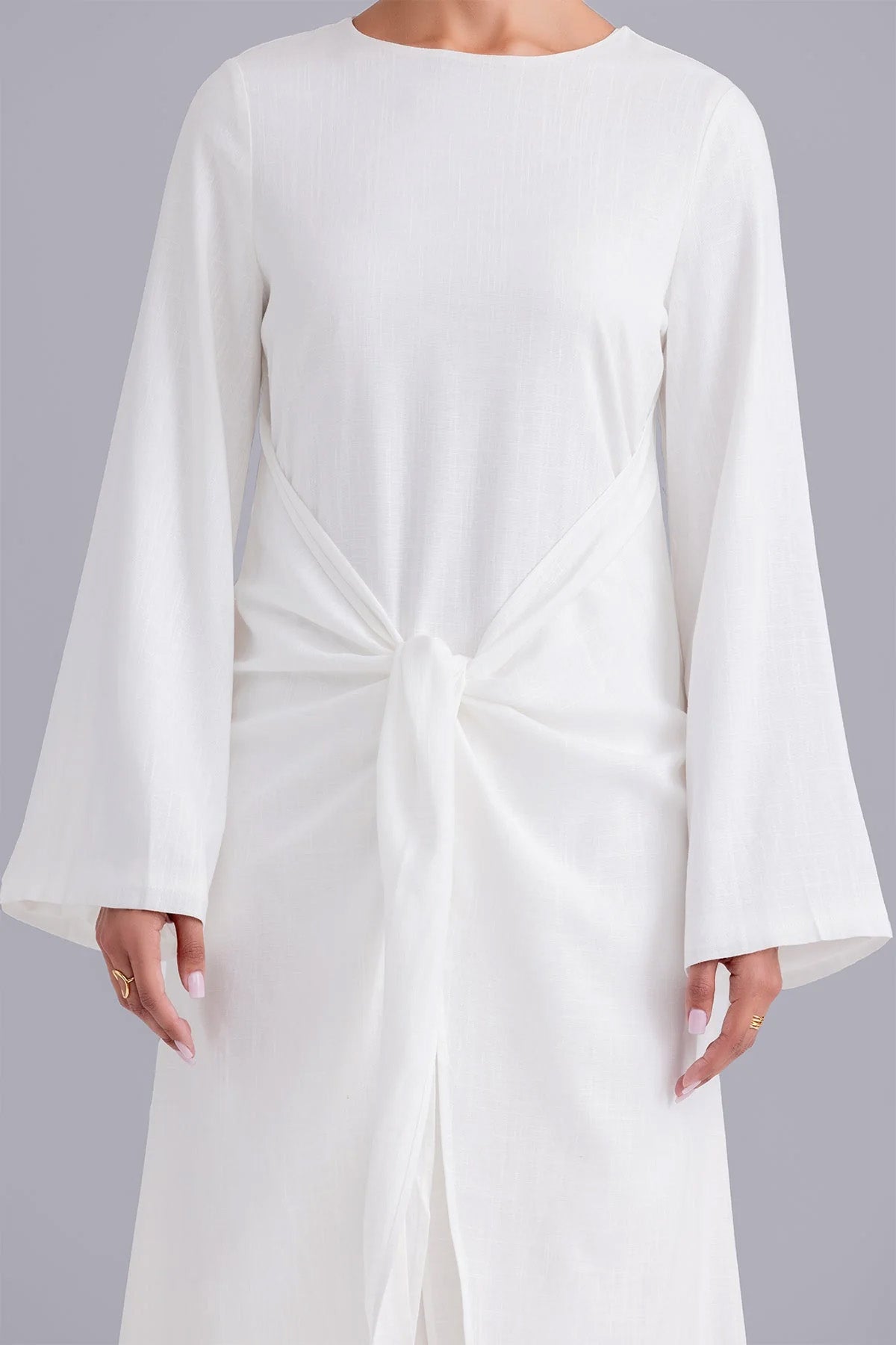 Elegant Pure White Front Cross Design Abaya Maxi Dress for Women