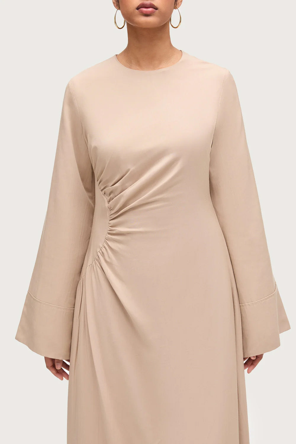 Asymmetric Pleated Floor-length Dress-Sand