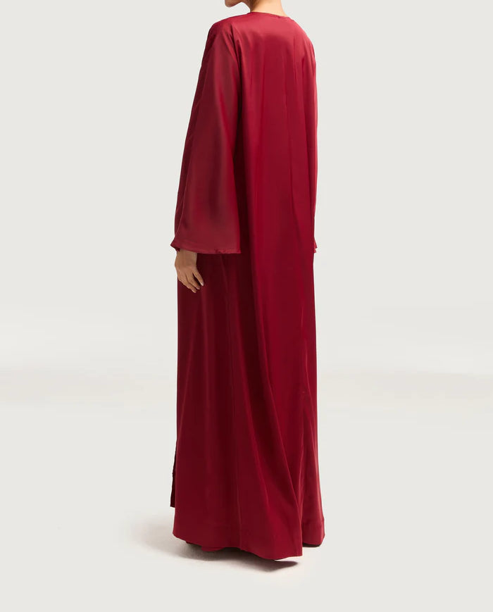 Sophia Heavy Satin Open Abaya Robe - Hot Red