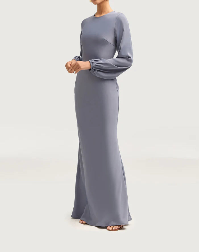 Sophia Heavy Satin Maxi Abaya Dress - Misty Blue