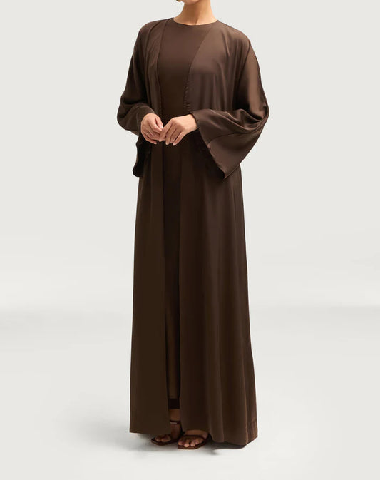 Sophia Heavy Satin Open Abaya Robe - Charming Coffee