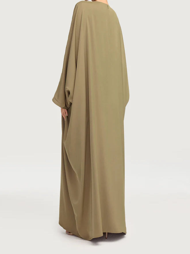 Mahina Tie Bow Satin Kaftan - Olive