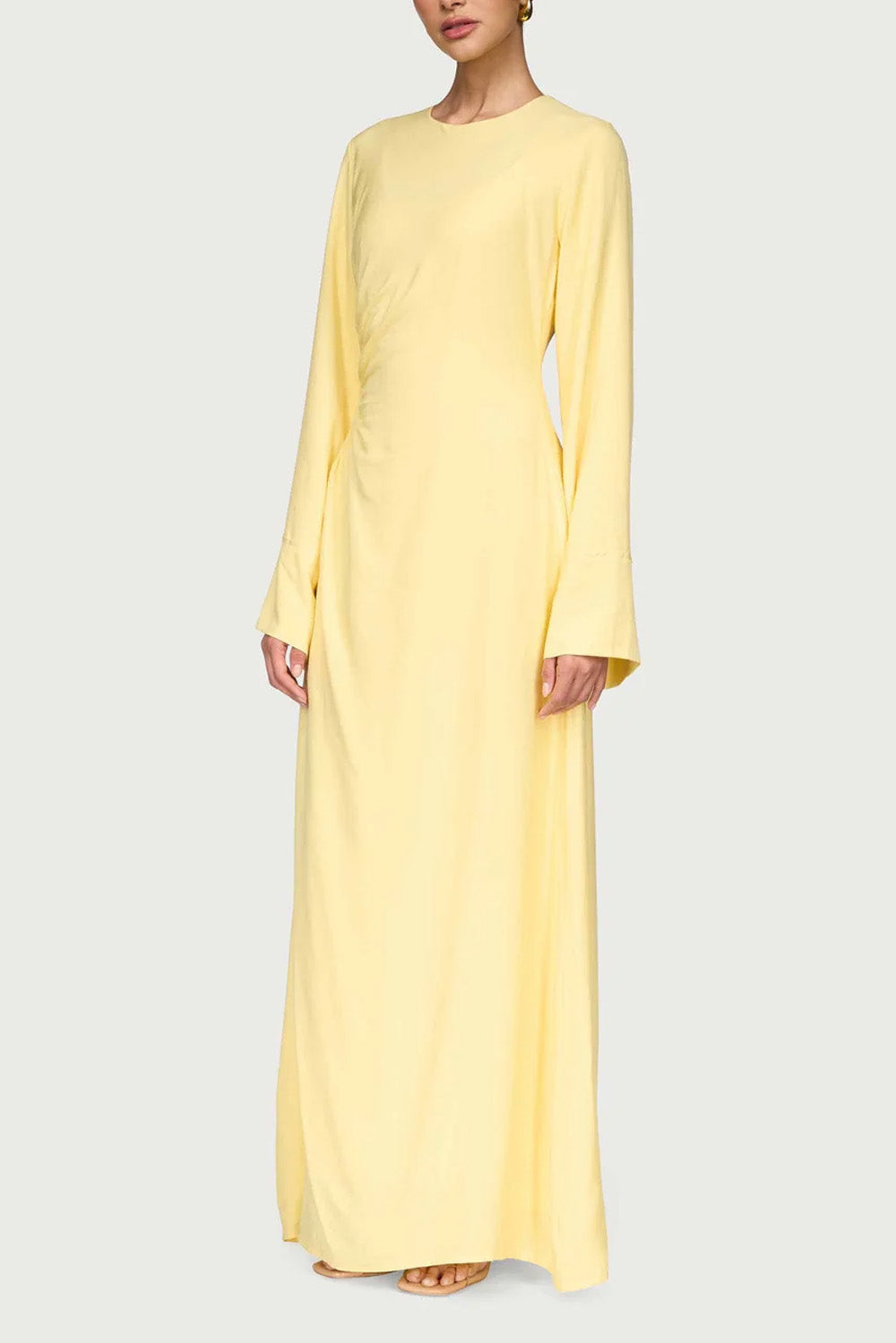 Asymmetric Pleated Floor-length Dress-Yellow