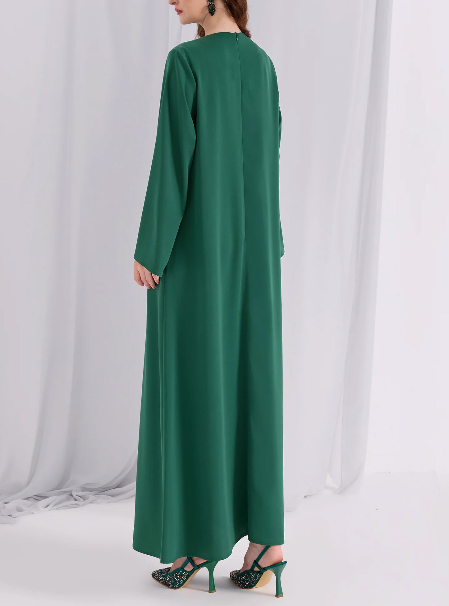 Green Ruffle Modest Muslim Maxi Abaya Dress-Green