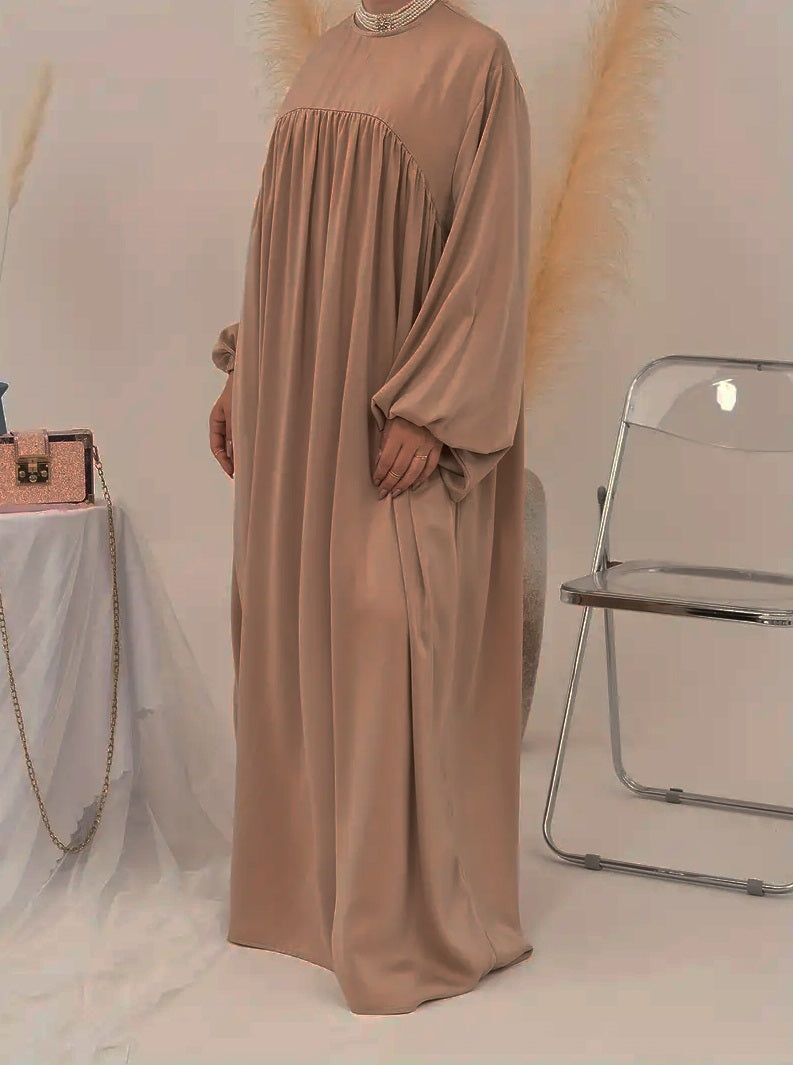 Eternal Blossom Satin Abaya Dress - Champagne
