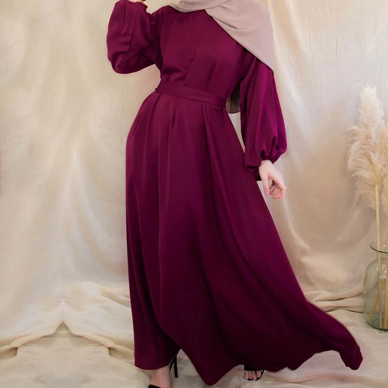 Zeenat Solid Satin Abaya Dress - Maroon