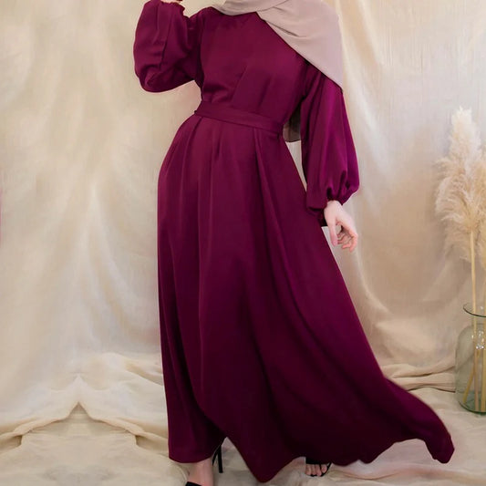 Zeenat Solid Satin Abaya Dress - Maroon