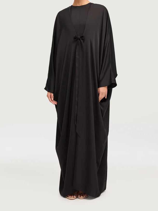 Mahina Tie Bow Satin Kaftan - Black