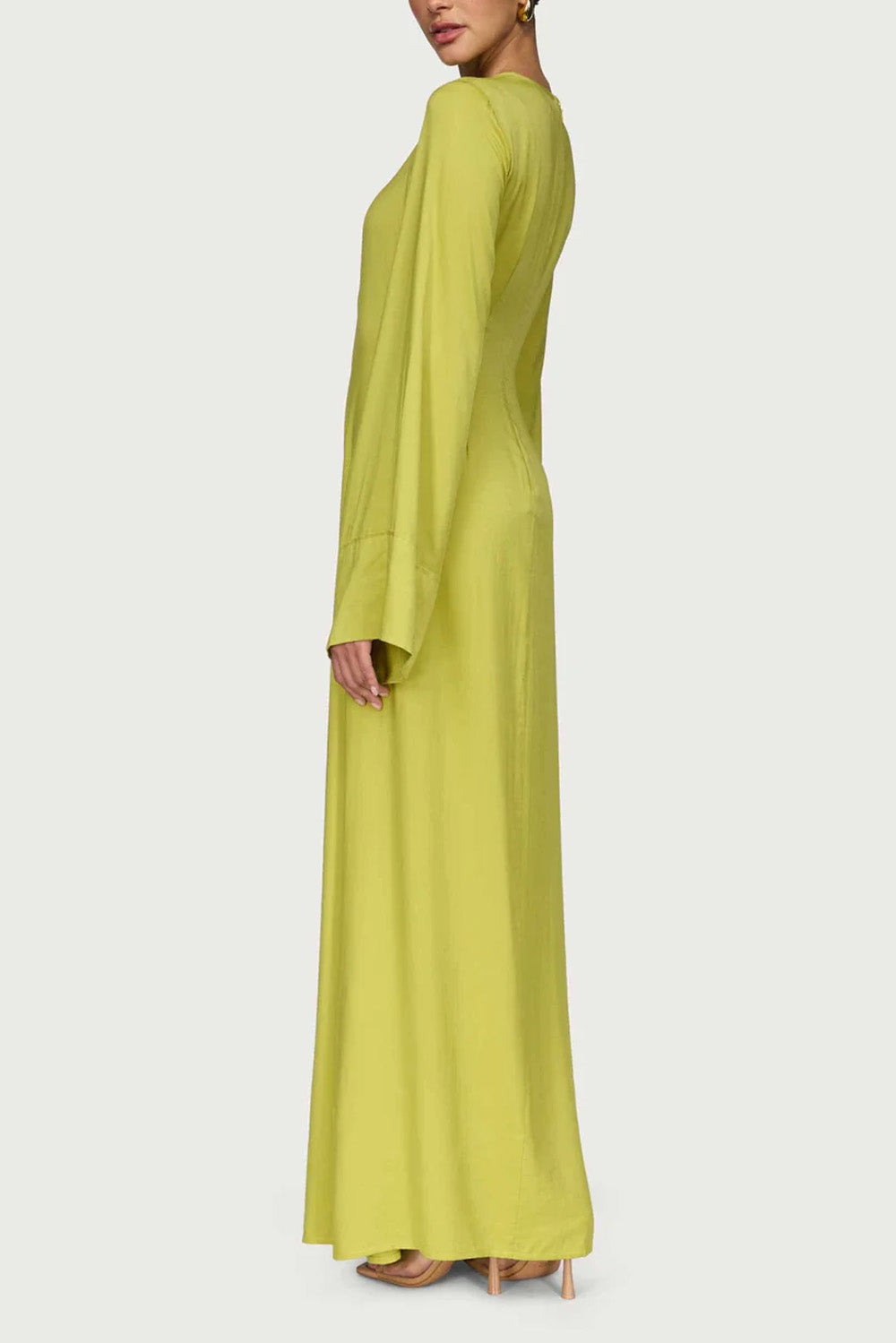 Asymmetric Pleated Floor-length Dress- Pear