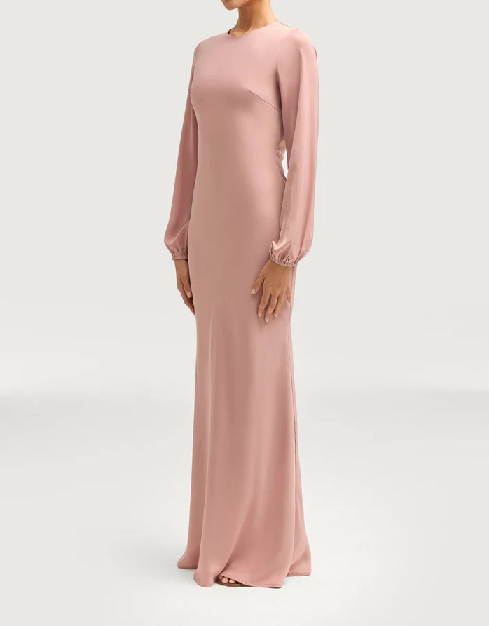Sophia Heavy Satin Maxi Abaya Dress - Lovely Pink