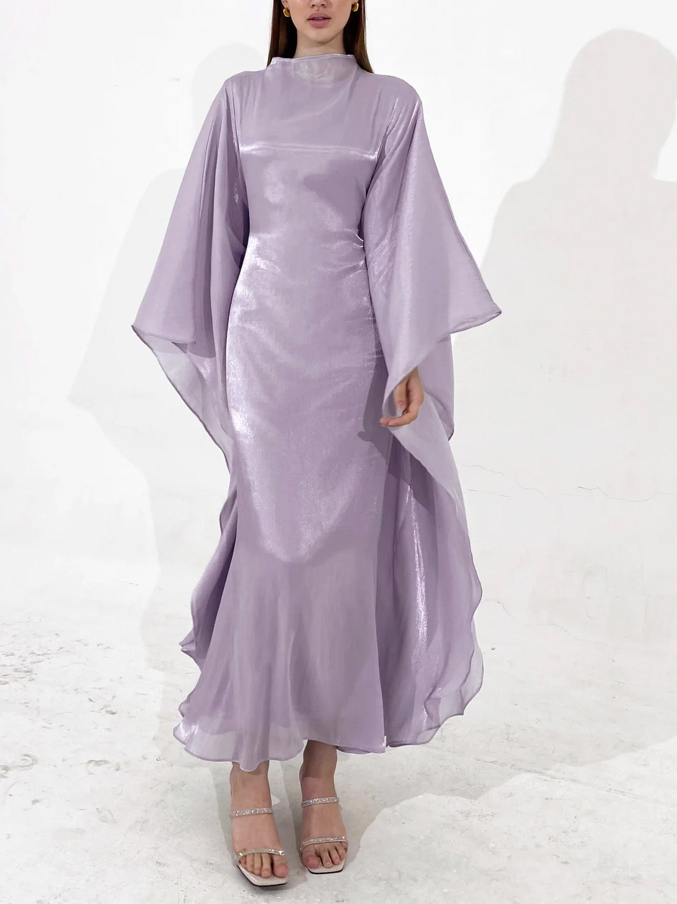 Elegant Satin-Textured High-Shine Abaya Maxi Dress for Women-Purple