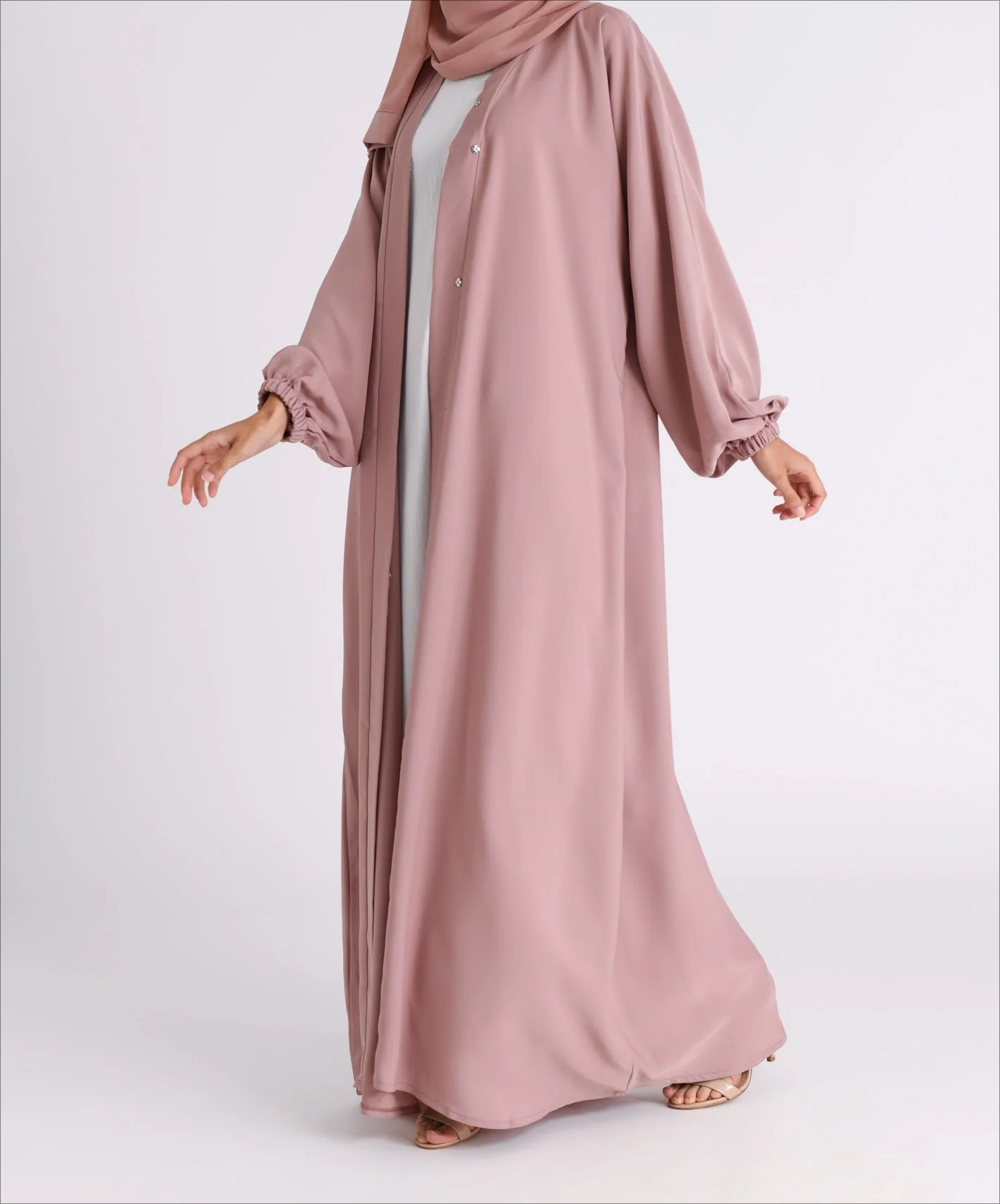 Classic Solid Open Abaya with Shrinking Cuffs - PalePink