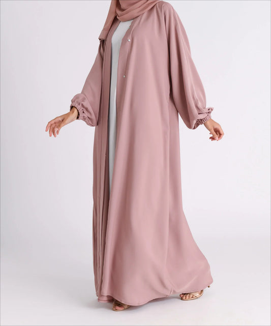 Classic Solid Open Abaya with Shrinking Cuffs - PalePink