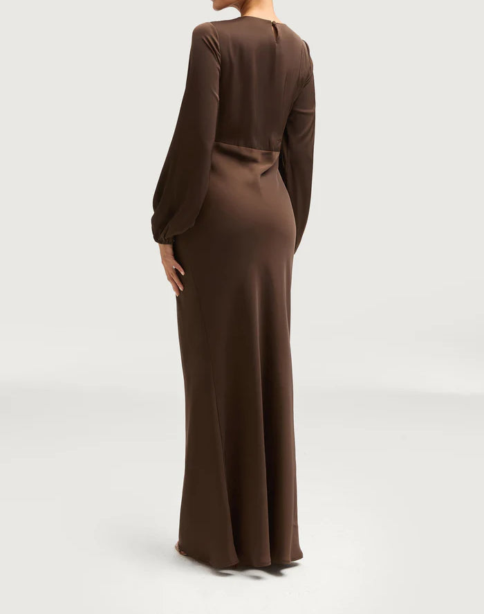 Sophia Heavy Satin Maxi Abaya Dress - Charming Coffee
