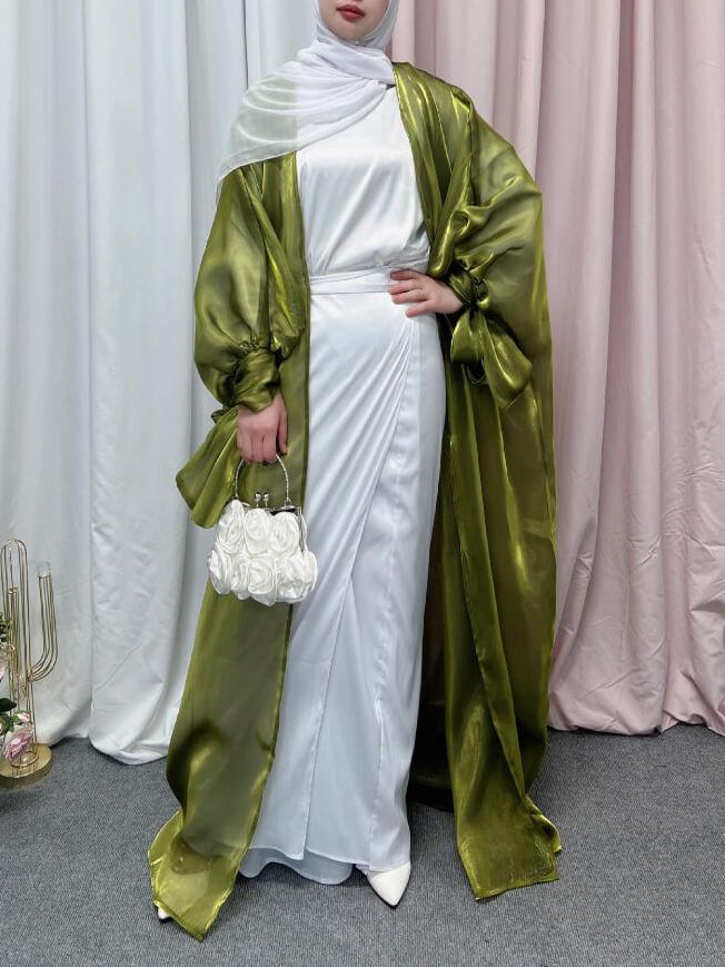 Bubble Sleeve Open Abaya Elegant Robe Dress