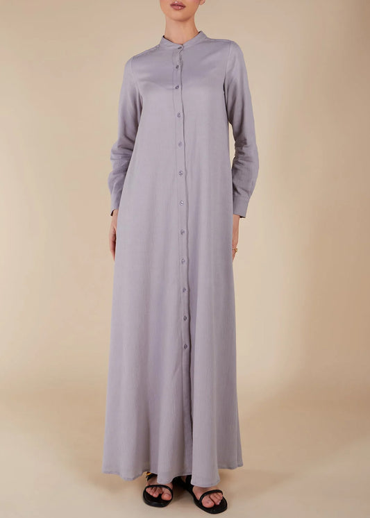 Small Stand Collar Front Full Button Placket Daily Casual Abaya Maxi Dress