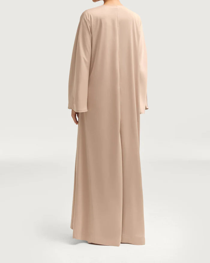Sophia Heavy Satin Open Abaya Robe - Pale Gold