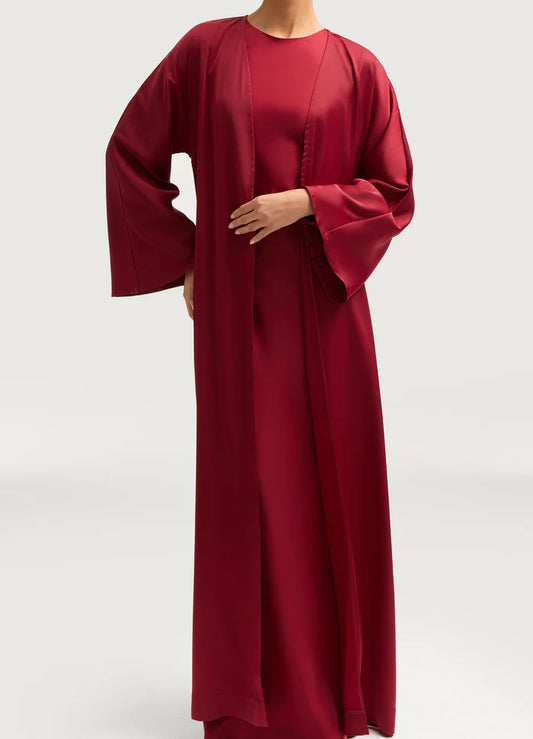 Sophia Heavy Satin Open Abaya Robe - Hot Red