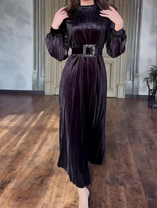 Belted Pleated Loose Temperament Dress