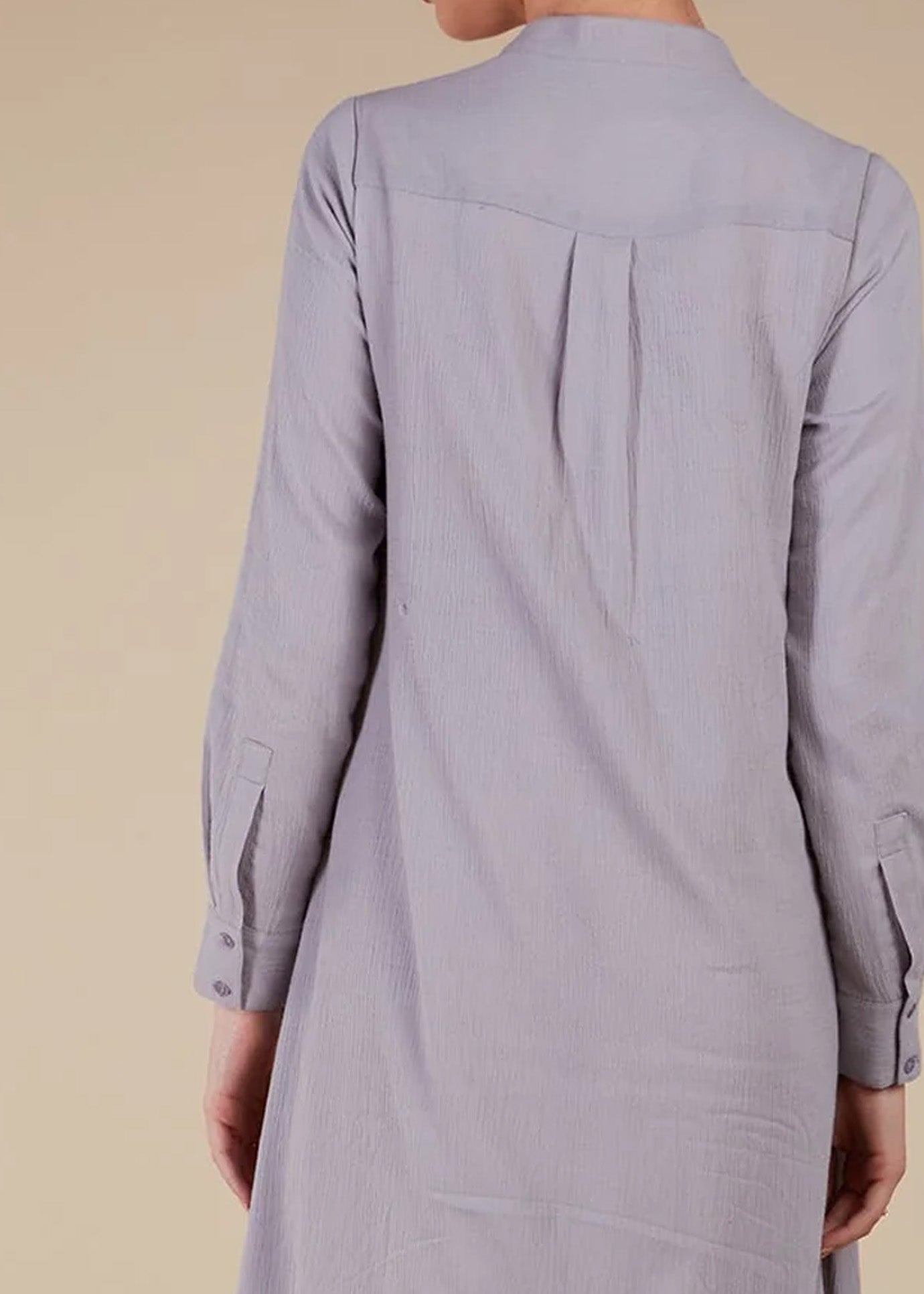 Small Stand Collar Front Full Button Placket Daily Casual Abaya Maxi Dress
