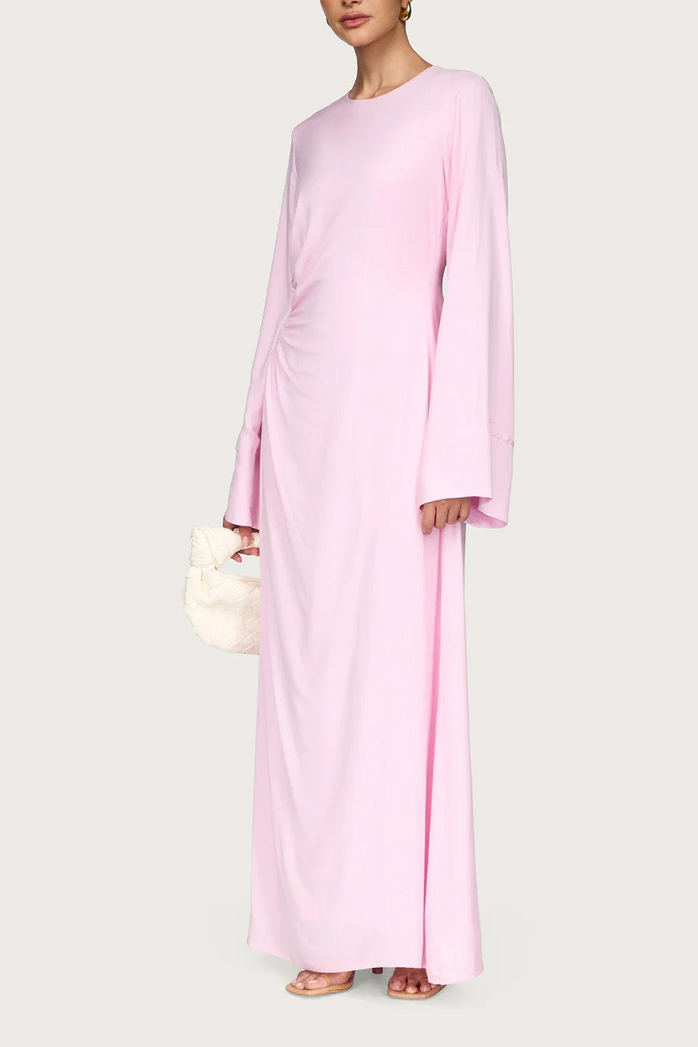 Asymmetric Pleated Floor-length Dress-Pastel Pink