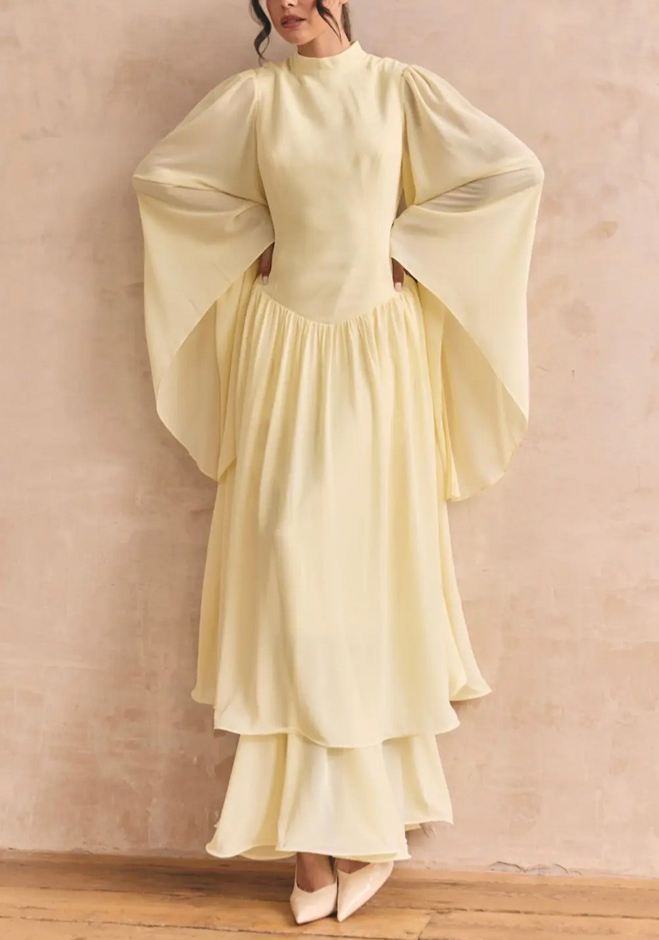 Ruffle Yellow Modest Muslim Maxi Abaya Dress