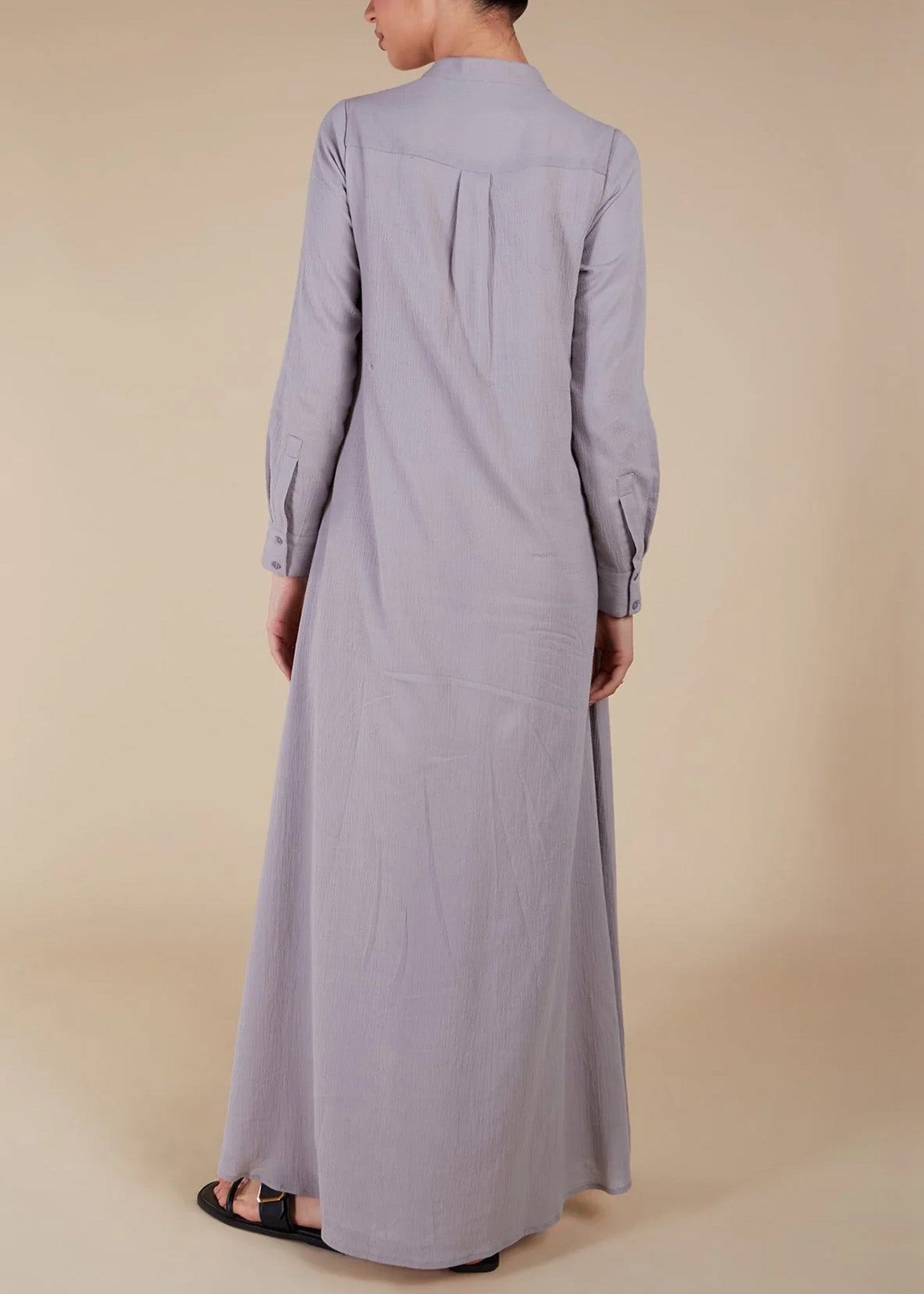 Small Stand Collar Front Full Button Placket Daily Casual Abaya Maxi Dress