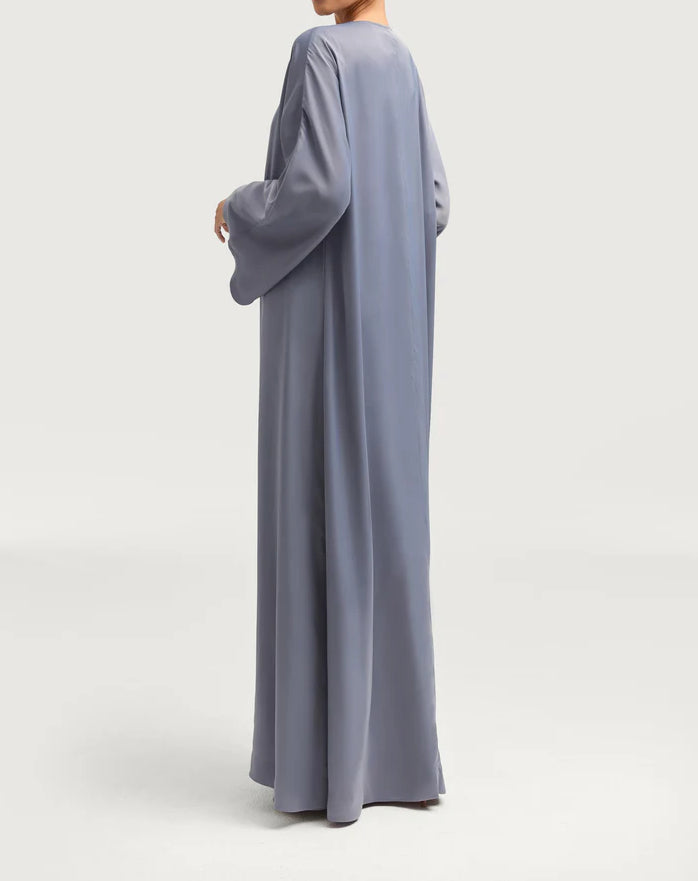 Sophia Heavy Satin Open Abaya Robe - Misty Blue