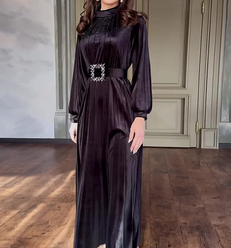 Belted Pleated Loose Temperament Dress