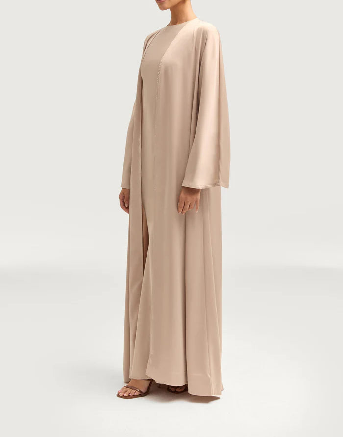 Sophia Heavy Satin Open Abaya Robe - Pale Gold