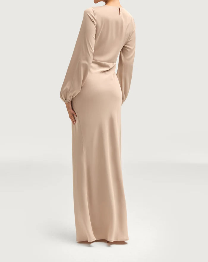 Sophia Heavy Satin Maxi Abaya Dress - Pale Gold